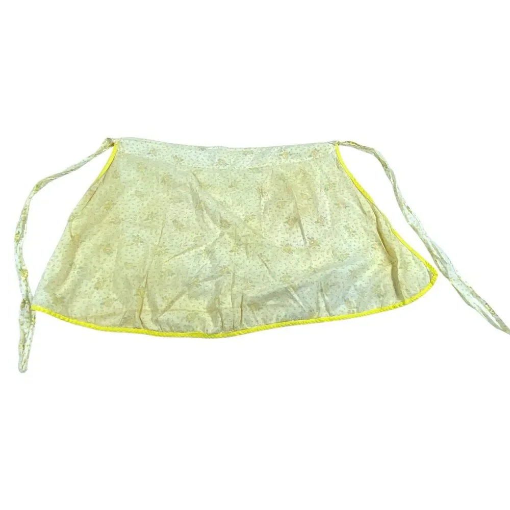 Vintage Hostess Half Apron Pink Yellow MCM 50s Pocket Retro Tie Floral Spring